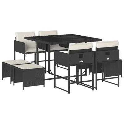 Produktbild von vidaXL 9-tlg. Garten-Essgruppe mit Kissen Schwarz Poly Rattan