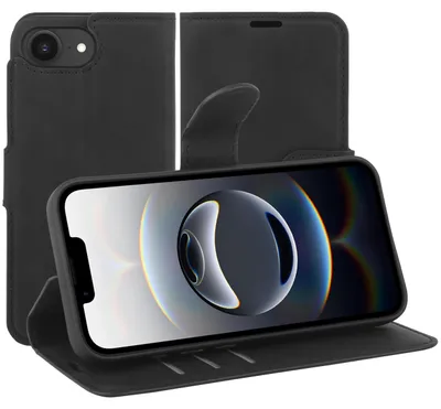 Image de Coque compatible avec iPhone 17e / 16e Coque avec Porte-cartes - Bookcase Premium - Noir