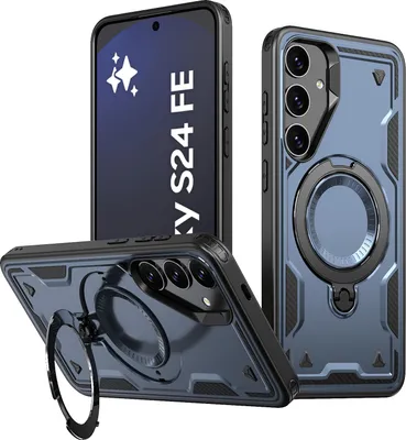 Produktbild von Dual Layer Hülle für Samsung Galaxy S24 FE Metall Ring Ständer Magnetisch Stoßfest Militär Handyhülle Blau