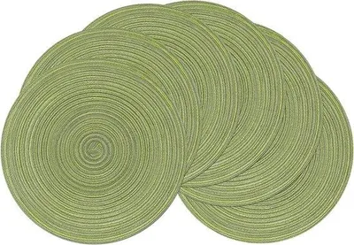 Image de Set de 6 napperons ronds en coton vert, 15" napperons ronds lavables, résistants à la chaleur, tapis de table en coton tressé (vert pois)
