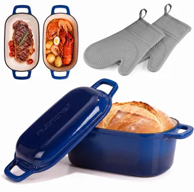 Image de Casserole en fonte NutriChef avec couvercle, faitout émaillé ovale, capacité de 3,4 litres