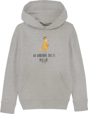 Produktbild von Mr. & Mrs. Panda Kinderpullover Fuchs Blumen 12-14 Jahre (152/164) - Heather Grey - Geschenk, Liebe, Hoodie, Selbstbewusst, Kinderbekleidung, Sweater, Motivation, Boho