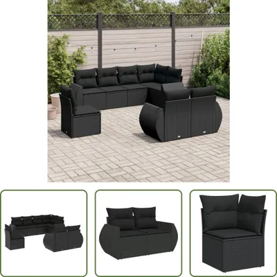 Produktbild von The Living Store 8-tlg. Garten-Sofagarnitur mit Kissen Schwarz Poly Rattan