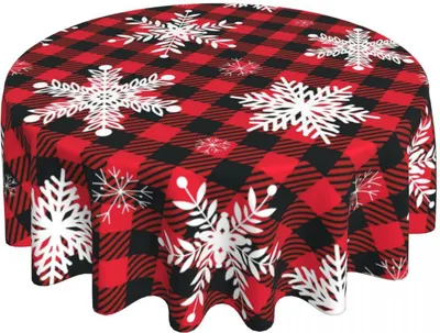 Produktbild von Weihnachtstischdecke, Schneeflocken-Karomuster, Neujahrsstil, runde Form, pflegeleicht, Tischschutz, Bankette, Esszimmer, Küche, Party-Dekoration, Tischdecke