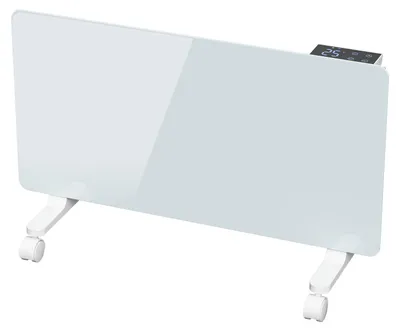 Immagine prodotto di Riscaldatore elettrico Ikodm da 2000W, bianco, con vetro, controllo tramite app Wi-Fi, termostato da 5 a 50°C, timer da 24 ore, riscaldatore da parete e da pavimento con rotelle