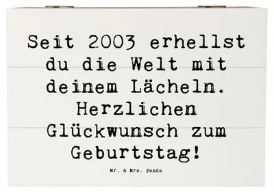 Produktbild von Mr. & Mrs. Panda Holzkiste Spruch 2003 Geburtstag 22 x 15 cm - Weiß - Geschenk, seit, Schatulle, nostalgische Geschenke, aufbewahrungskiste mit deckel, fotobox, Box