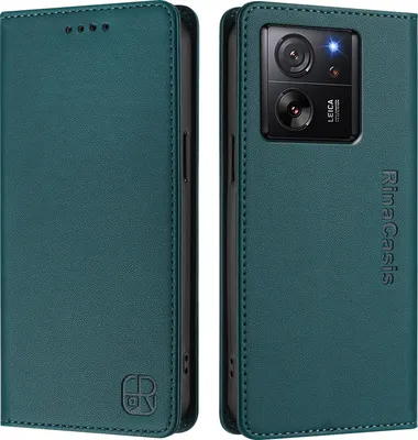 Produktbild von Lederhülle für Xiaomi 13T / 13T Pro Hülle Flip Brieftasche Kartenfächern Ständer Schutzhülle Dunkelgrün