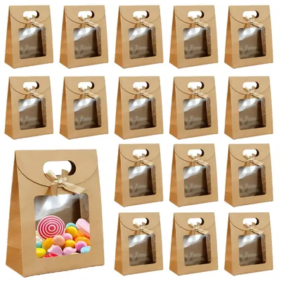 Geschenktüten mit Fenster, 30 Stück, braun, 12x16x6 cm