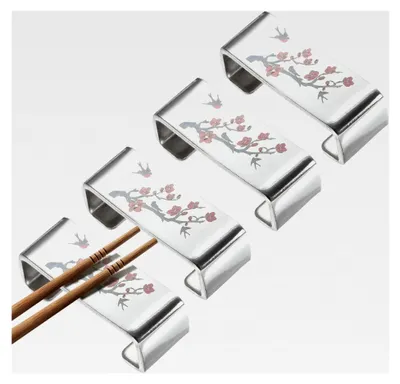 Produktbild von 4 Stück 304 Edelstahl Ständer für Essstäbchen mit Pflaumenblüten Design, flacher Besteckhalter für die Arbeitsplatte zum Halten von Essstäbchen, Löffeln, Gabeln und Messern, Silber