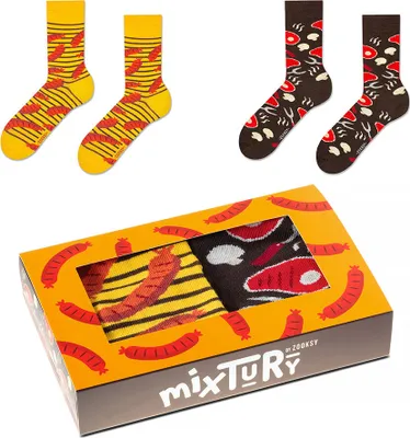 Produktbild von 2 Paar Socken für Damen 36-40 mit Wurst und Halsmuster, Bunte Lange Socken
