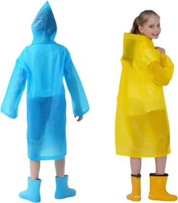Produktbild von 2 Stück Regenponcho Kinder, Wiederverwendbar Wasserdicht Regencape Kinder mit Kapuze und Ärmeln, Eva Atmungsaktiv Regenschutz Regenmantel Kinder
