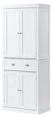 Produktbild von 183 cm Küchenschrank mit Türen, Schublade und 3 verstellbaren Regalen, Vorratskammer für Küche, Wohnzimmer, Esszimmer und Waschküche, Weiß