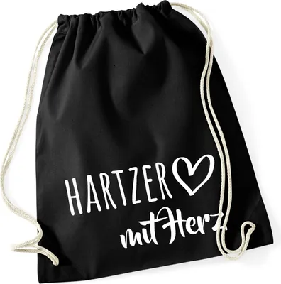 Produktbild von Huuraa Turnbeutel Hartzer mit Herz 12 Liter Black Baumwolle Rucksack Geschenkidee