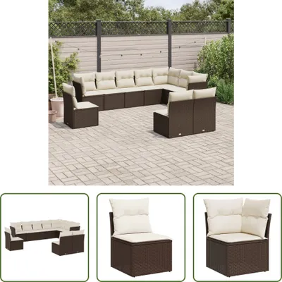 Produktbild von The Living Store 10-tlg. Garten-Sofagarnitur mit Kissen Braun Poly Rattan