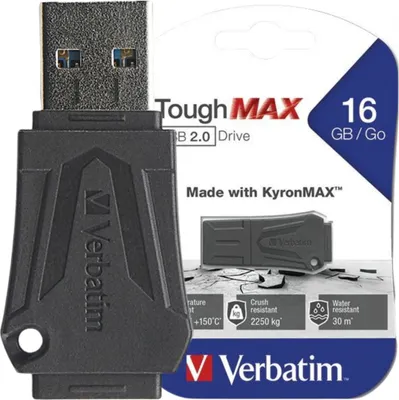 Produktbild von Verbatim ToughMAX - USB-Stick 16 GB - Schwarz, 16 GB, USB Typ-A, 2.0, Kappe, 7 g, Schwarz