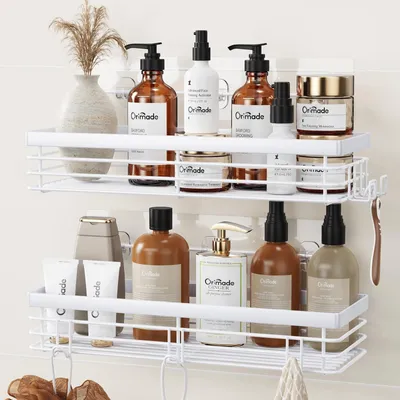 Produktbild von Duschcaddy ohne Bohren - 2 Stück Wandmontage mit 5 Haken