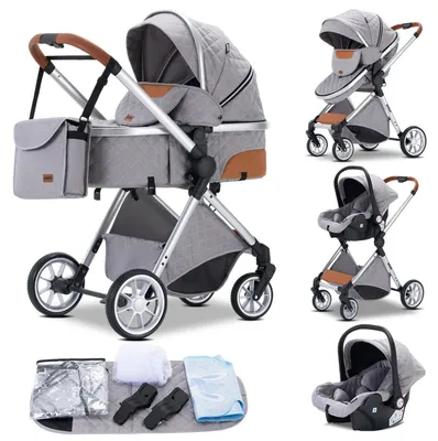 Image de Poussette - Modèle S800, poussette combinée 3-en-1 - Pliable - Compatible avec des sièges auto - Pour nouveau-nés - Gris clair