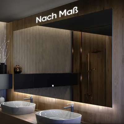 Produktbild von Badspiegel 200x80 cm - Horizontal mit LED Beleuchtung - LED Farbe Kaltweiß 7000K - T104 - Touch Schalter - Individuell Nach Maß - Beleuchtet Wandspiegel Lichtspiegel Badezimmerspiegel