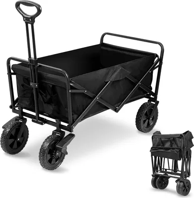 Produktbild von TolleTour Bollerwagen faltbar klappbar Vollgummireifen Getränkehalter Handwagen Gartenwagen Transportwagen Strandwagen