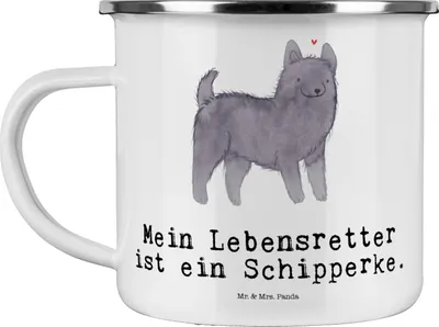 Produktbild von Mr. & Mrs. Panda Teetasse Schipperke Lebensretter - Weiß - Geschenk, Teebecher, becher emaille, Tasse, Haferl, Belgische Hunderasse, Pott
