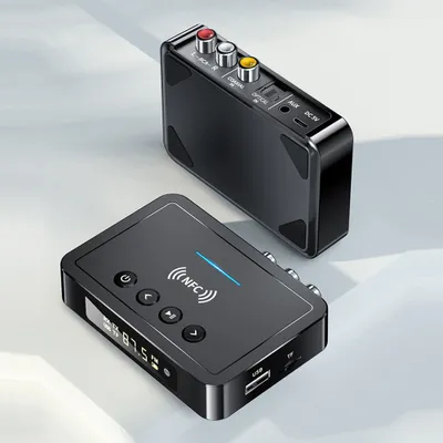 Obrázok produktu pre 3 v 1 BT adaptér NFC BT5.0 vysielač prijímač FM adaptér nízka latencia podpora U-Disk/TFCard/AUX/RCA/Optical/Coaxial s LED digitálnym displejom diaľkové ovládanie pre autorádio/TV/PC/Audio/domáce kino/Projektor/výkonové zosilňovače