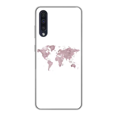 Produktbild von MuchoWow® Handyhülle Schutzhülle Hülle für Samsung Galaxy A30s Weltkarte - Rosa - Weiß Silikon Softcase Handy Hülle - Karteninhaber