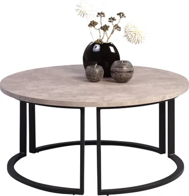 Produktbild von M2 Kollektion New York 2 Couchtisch, rund, Betonoptik Nachbildung grau, Schwarz matt lackiert, 20 mm, H 38 cm, D 80 cm