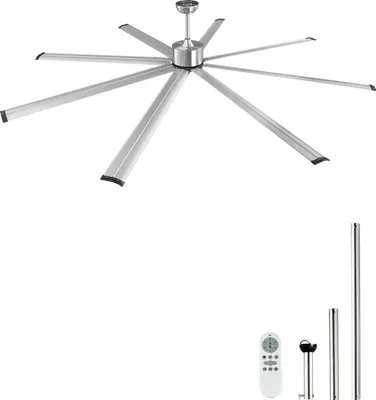 Obrázek produktu pro SucceBuy 244 cm hliníkový stropní ventilátor bez světla, dálkové ovládání, kartáčovaný nikl