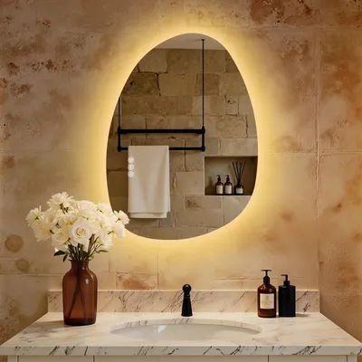 Image de S'AFIELINA 75×55 cm Miroir asymétrique LED - miroir de salle de bain avec éclairage, variateur d'intensité, montage horizontal/vertical, antibuée,salle de bain & couloir