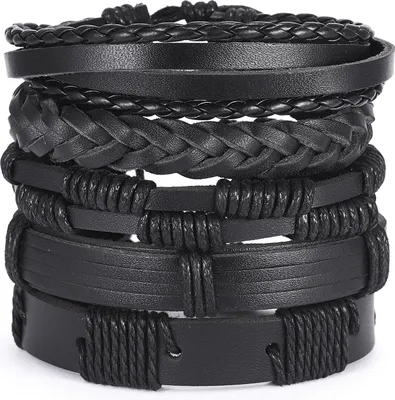 Produktbild von INF 5er-Pack handgefertigte Lederarmbänder für Herren Schwarz