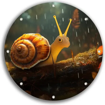 Produktbild von Wallario rundes Outdoor-Poster für Garten oder Balkon, Motiv Snail on Tree, 30 cm Durchmesser