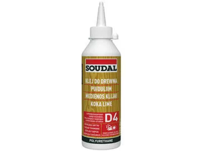 A bottle of wood glue on a white background.