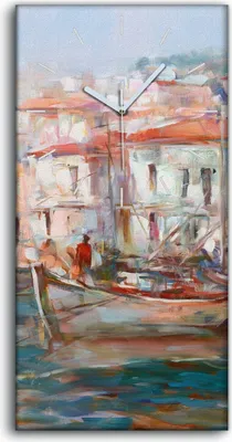 Produktbild von Dekor Leinwand Uhr Wandbilder Quarz 30x60 Boote auf der Insel Harbor Malerei - weiße Hände