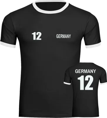 Produktbild von multifanshop Kontrast T-Shirt - Germany - Trikot Nummer 12, schwarz/weiß, Größe 3XL