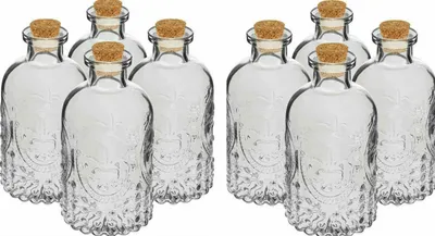 Produktbild von 8 x 240 ml leere Glasflasche mit Kork Eckig Fläschchen Öl Tinkturflasch Karaffe