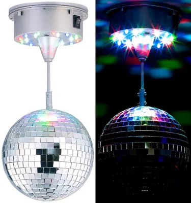 Image de Boule disco rotative Ø 15 cm avec socle, 18 LED colorées et 2 effets lumineux