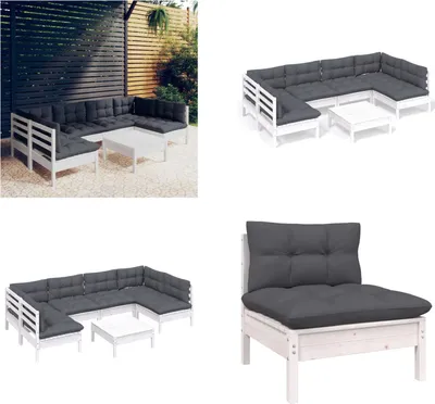 Produktbild von vidaXL 7 tlg. Garten Lounge Set mit Kissen Weiß Kiefer Massivholz - Garten-Lounge-Set - Garten-Lounge-Sets - Gartenmöbel-Set - Gartenmöbel-Sets