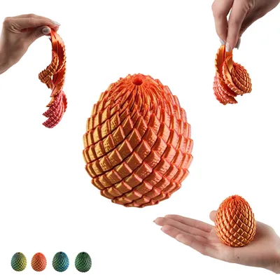 Produktbild von Drachenei Fidget Spielzeug 7 cm, drehbares Sensorik Handspielzeug, 3D-Druck – Rot-Gold