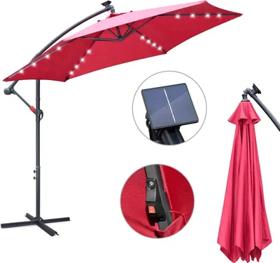 Image de Jopassy Parasol avec éclairage LED Parapluie 350 cm Parapluie de jardin Pavillon - Rouge
