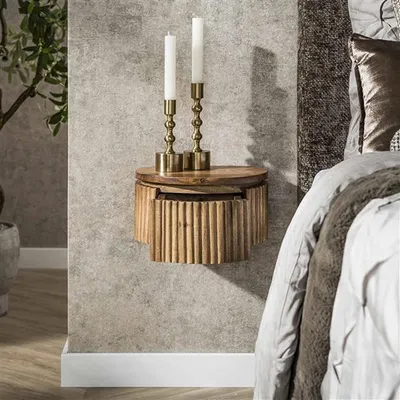 Produktbild von Hoyz Collection - Wave, runder schwebender Nachttisch, 1 Schublade, XS, Farbe: massives Mangoholz, Sand