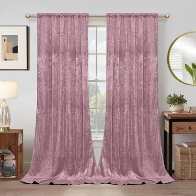 Produktbild von 2er Set Samtvorhänge Blumen Muster Blickdicht Samt Vorhang Multifunktionsband Gardinen für Schlafzimmer Wohnzimmer, Rosa, B132xH213cm