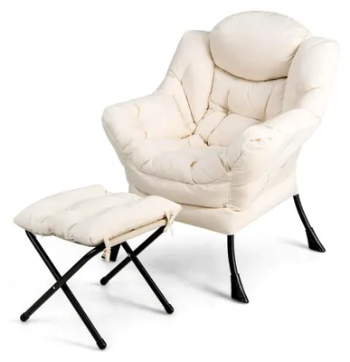 Produktbild von Sessel mit Hocker, Relaxsessel mit Armlehnen, Seitentasche und Fußstütze, Beige