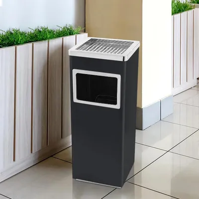 Obrázok produktu pre Odpadkový kôš s popolníkom – stojanový odpadkový kôš – objem 36 l – nerezová oceľ – pre hotely/kancelárie/nemocnice – čierny