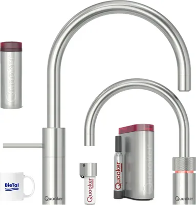 Produktbild von Quooker Wasserhahn Nordic Round Twintaps Voll Edelstahl PRO3 CUBE + CUBE Filter