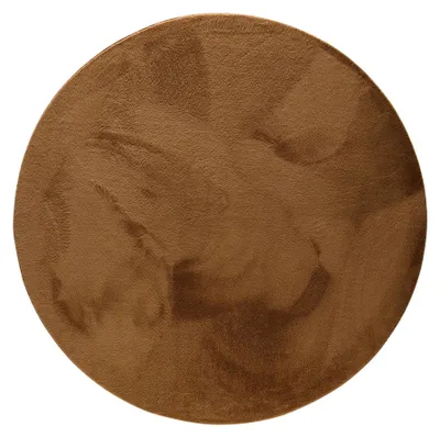 Produktbild von benuta Basic Kunstfaser Fellteppich Furry - Hellbraun rund 160 cm - Weicher Wohnzimmerteppich - Anti-Rutsch-Rückseite - Waschbar - Für Fußbodenheizung geeignet
