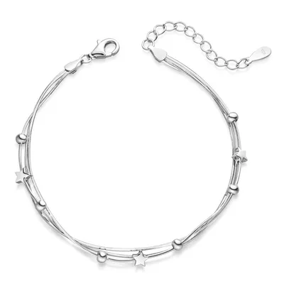 Produktbild von MATERIA by Matthias Wagner Damen Armband Sterne Kugeln 925 Sterling Silber 3-reihig 16,5 - 20cm verstellbar SA-107