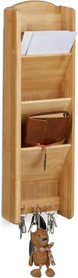 Obrázok produktu pre Držiak na kľúče – nástenná organizácia – bambus – 3 priehradky – pre 3 kľúče – 7,5 x 15 x 49,5 cm – prírodná farba