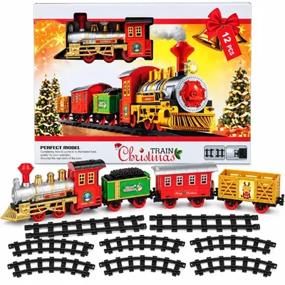 Produktbild von Elektrische Weihnachtsbahn Weihnachtszug Lokomotive Eisenbahnset mit Musik Licht Schienen 12 Teile