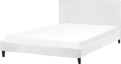 Produktbild von BELIANI Polsterbett Weiß Samtstoff 160 x 200 cm mit Lattenrost und abnehmbarem Bezug Hohes Kopfteil Elegant Klassisch