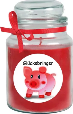 Produktbild von Duftkerze im Bonbonglas "Viel Glück", Duft: Rose ( Rot ), 500g - Brenndauer bis zu 110 Stunden